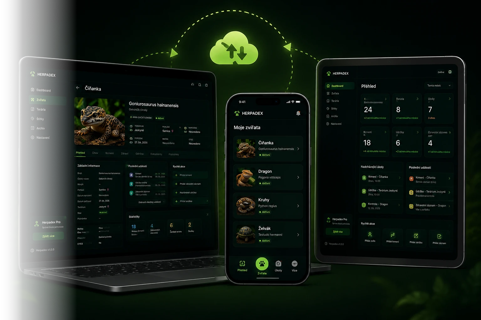 Aplikace Herpadex na desktopu a mobilu
